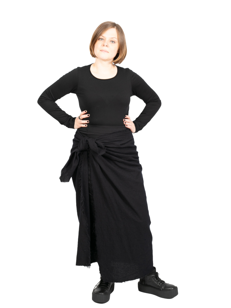 Rundholz - Schmaler Rock mit Schürze zum Binden Wollstoff gefilzt black - 2241010321