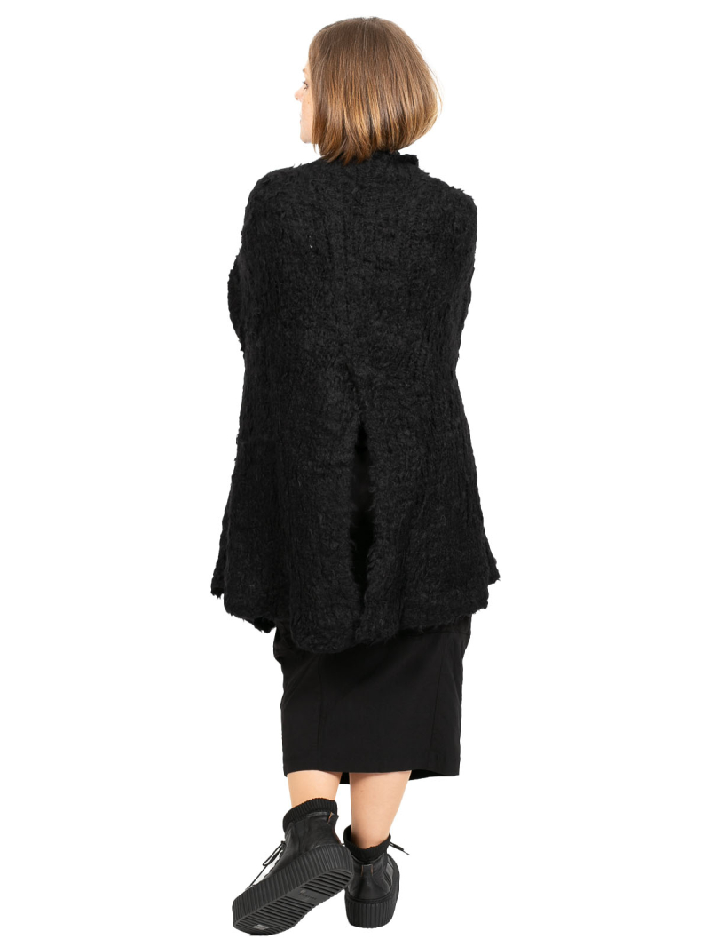 Rundholz - Kuscheliger Mantel mit großen Taschen und Kragen Schleife Oversize Black - 2241387209