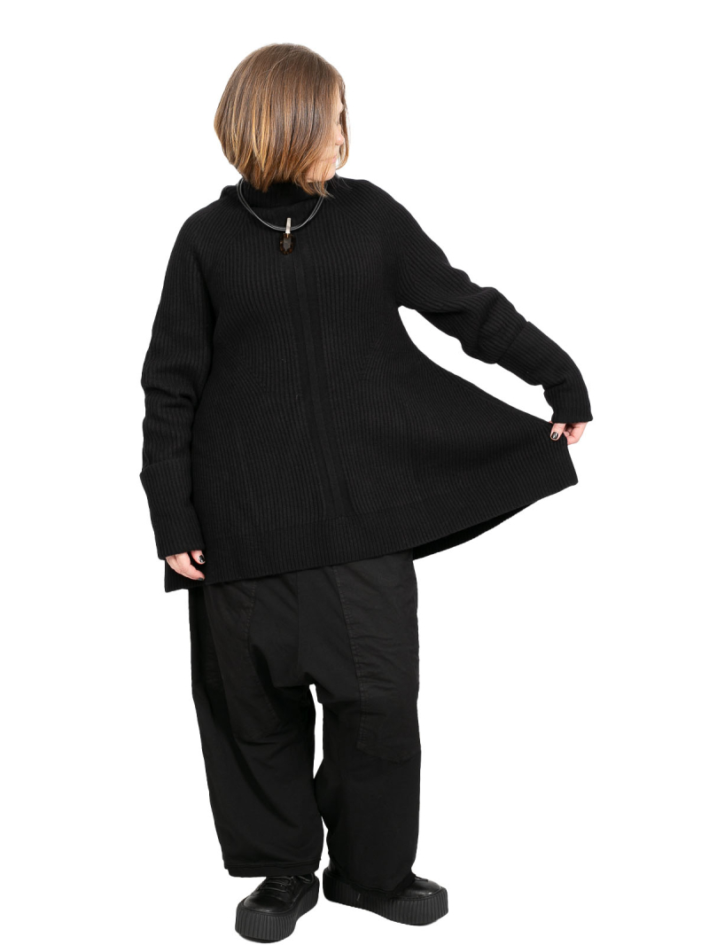 Rundholz - Sweater with turtleneck and A-line patent pattern wool Black - 2241370704