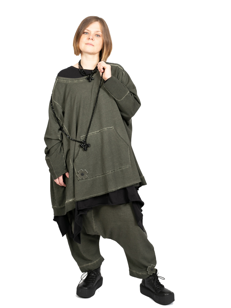 Pluslavie (Plü) - weiter longer Pullover - Wide Long Sweat Olive