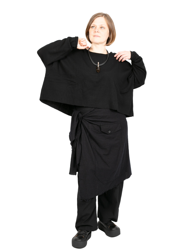 Rundholz Black Label - Пуловер из шерстяной смеси с широким подолом в рубчик oversize черный - 2243450709