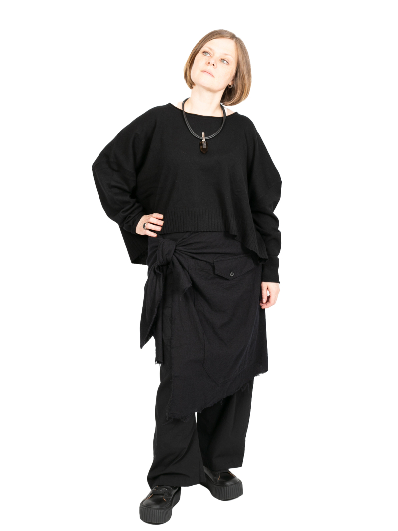 Rundholz Black Label - Пуловер из шерстяной смеси с широким подолом в рубчик oversize черный - 2243450709