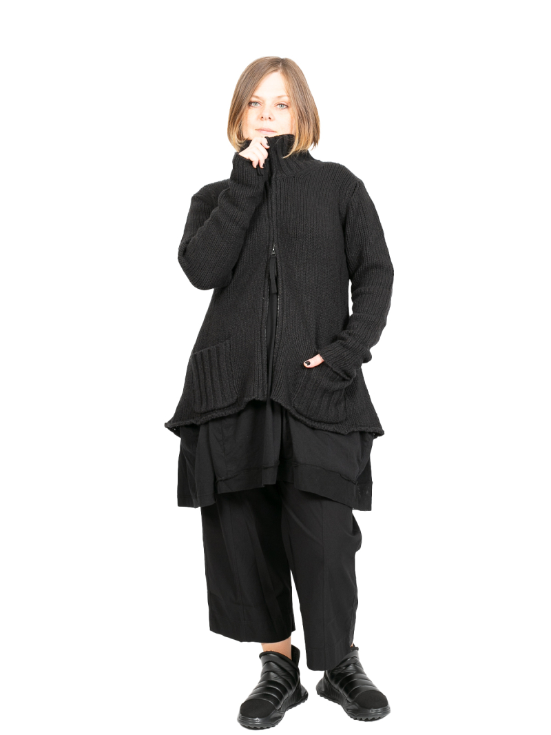 Rundholz Black Label - Taillierte Strickjacke mit Taschen in Ripp black - 2243627104