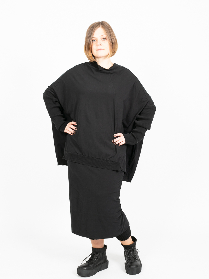 Rundholz DIP - Shirt mit Strickärmeln Oversize Cotton Jersey black - 2242560506