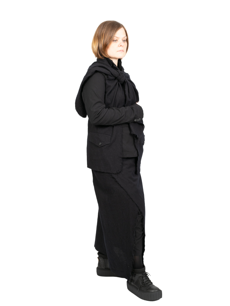 Rundholz - Waisted jacket with vest to tie felted wool fabric black - 2241011125