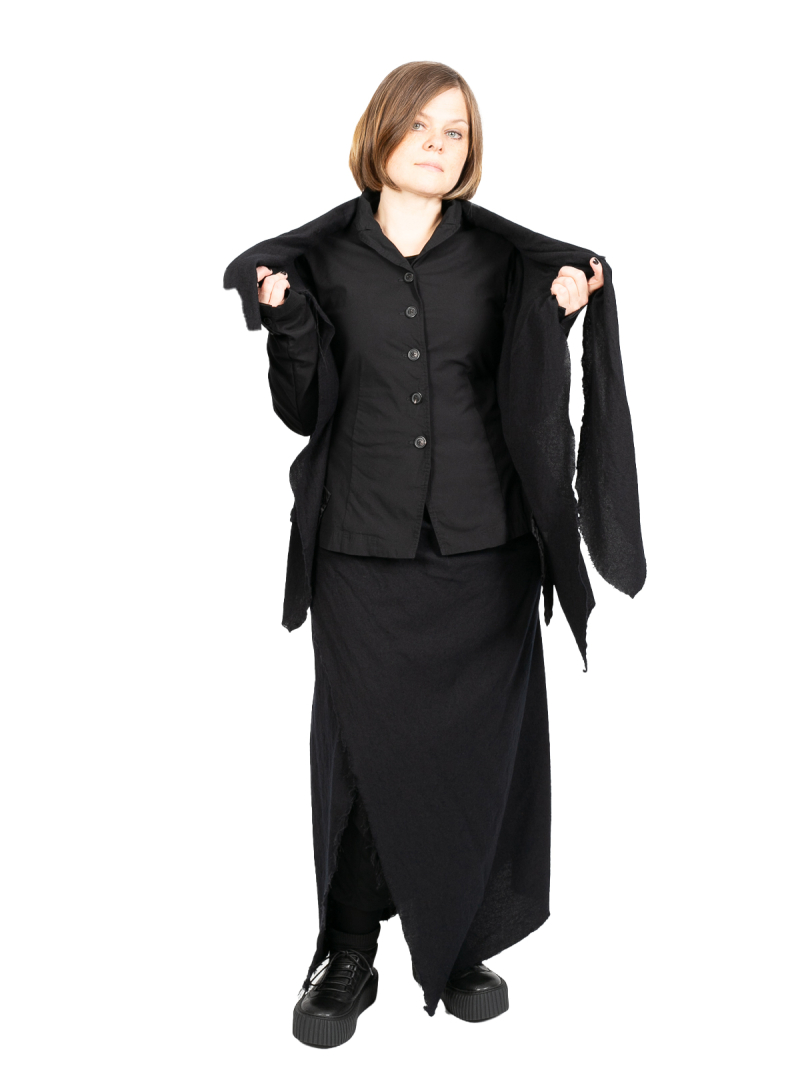Rundholz - Waisted jacket with vest to tie felted wool fabric black - 2241011125