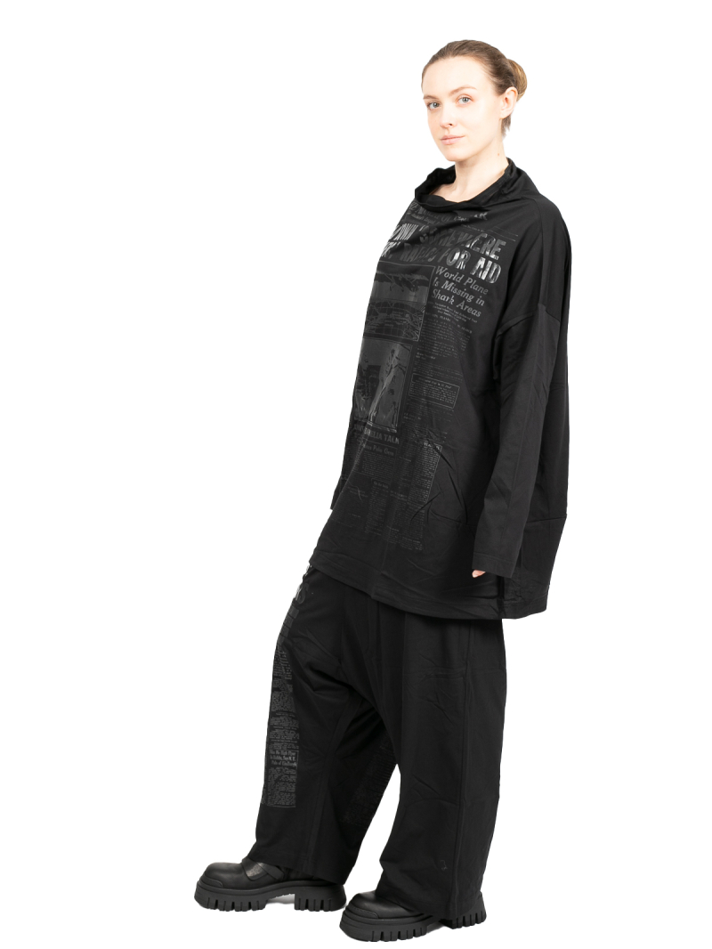 Rundholz DIP - Tunika in Ballonform mit Ton-in-Ton Print Oversize Black Print - 2242300507