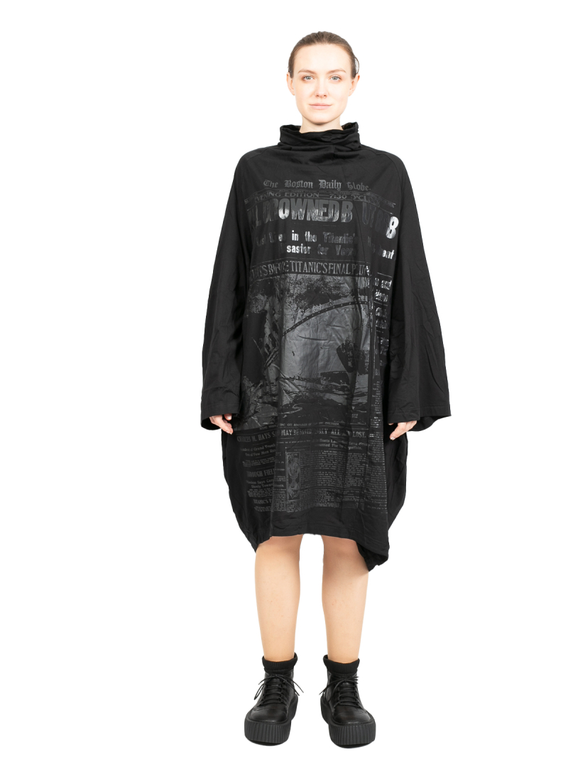 Rundholz DIP - Платье-рубашка с широкими рукавами и принтом тон-в-тон Oversize Black Print - 2242300905
