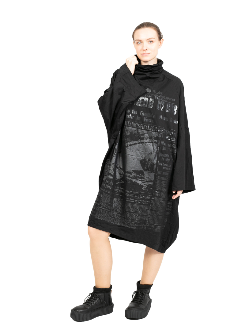 Rundholz DIP - Платье-рубашка с широкими рукавами и принтом тон-в-тон Oversize Black Print - 2242300905