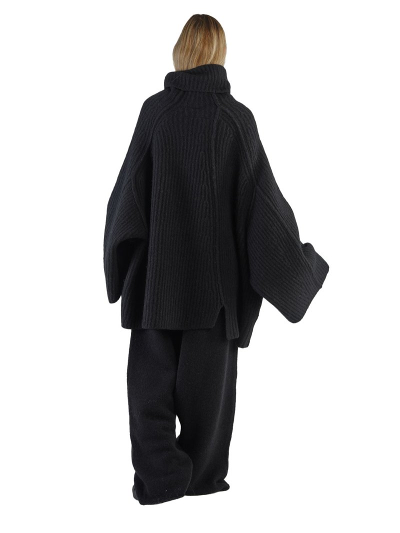 Rundholz DIP - Grobstrick Rollkragenpullover mit weiten Ärmeln Wolle Oversize black Black Melange - 2242447002