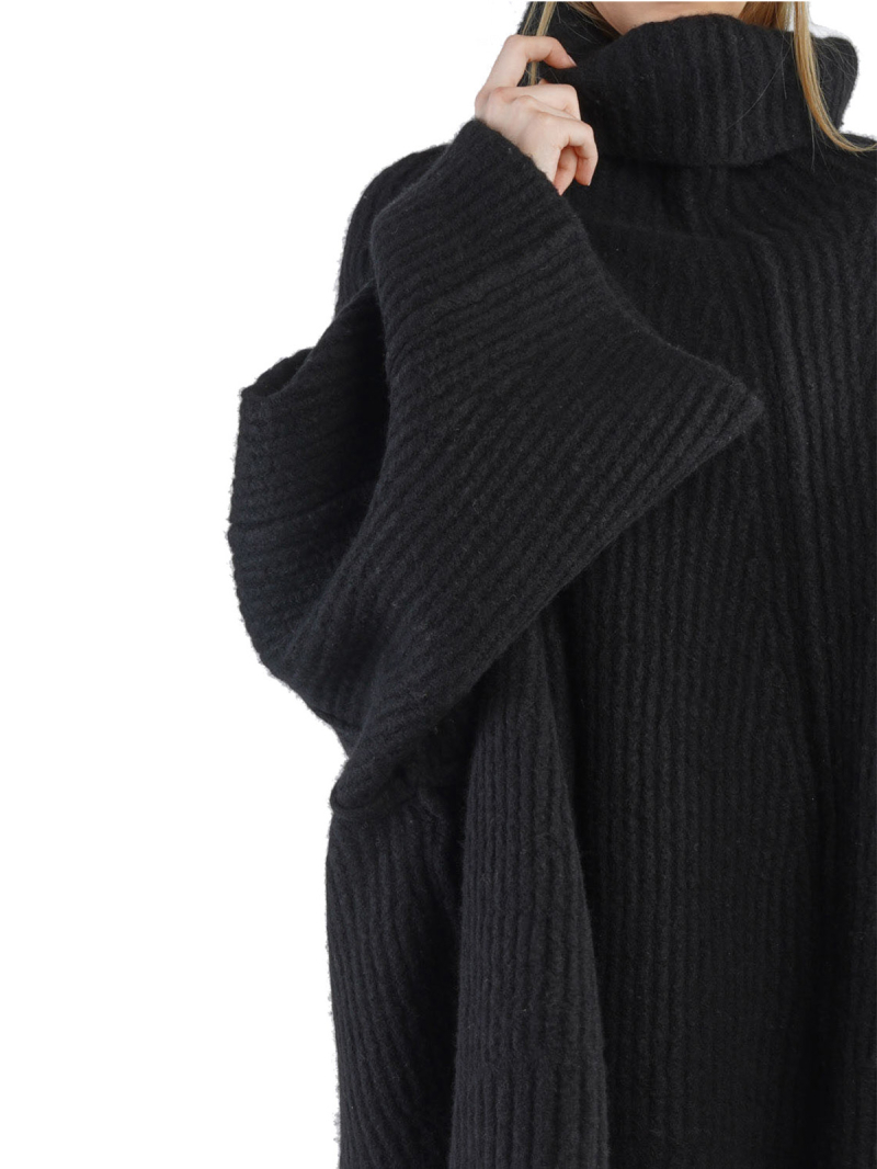 Rundholz DIP - Grobstrick Rollkragenpullover mit weiten Ärmeln Wolle Oversize black Black Melange - 2242447002