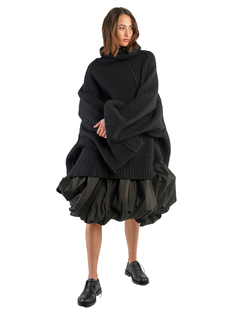 Rundholz DIP - Grobstrick Rollkragenpullover mit weiten Ärmeln Wolle Oversize black Black Melange - 2242447002