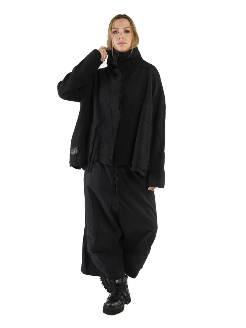 Rundholz Black Label - Jacket with high collar and pleated pockets felted  wool fabric oversize Black - 2243281102