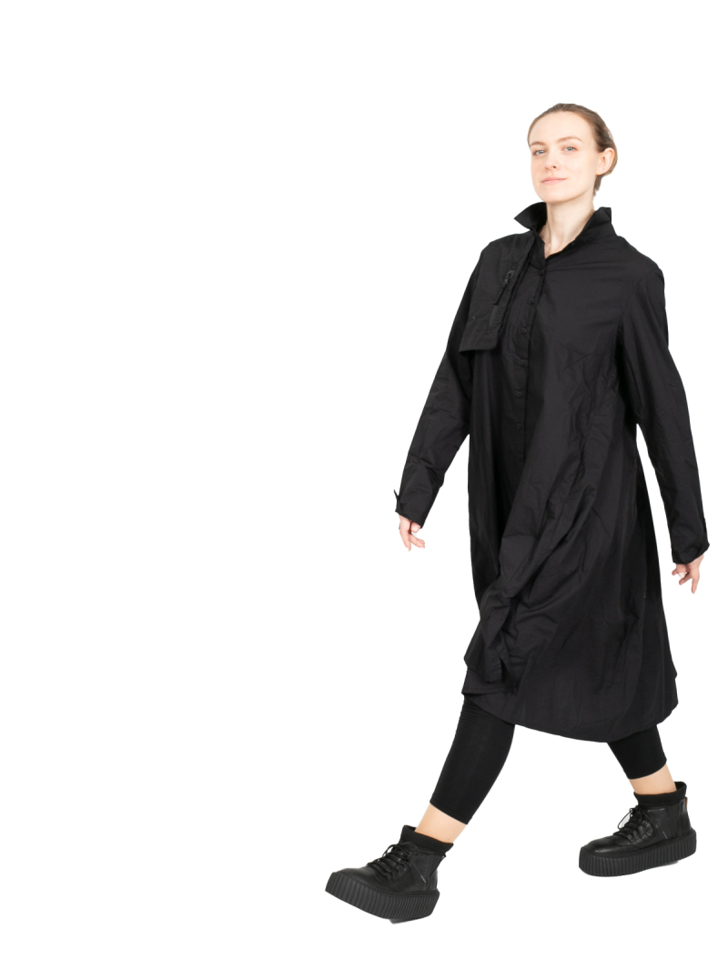 Rundholz Black Label - Платье с рюшами на спине и нагрудным карманом из поплина черного цвета - 2243320912 