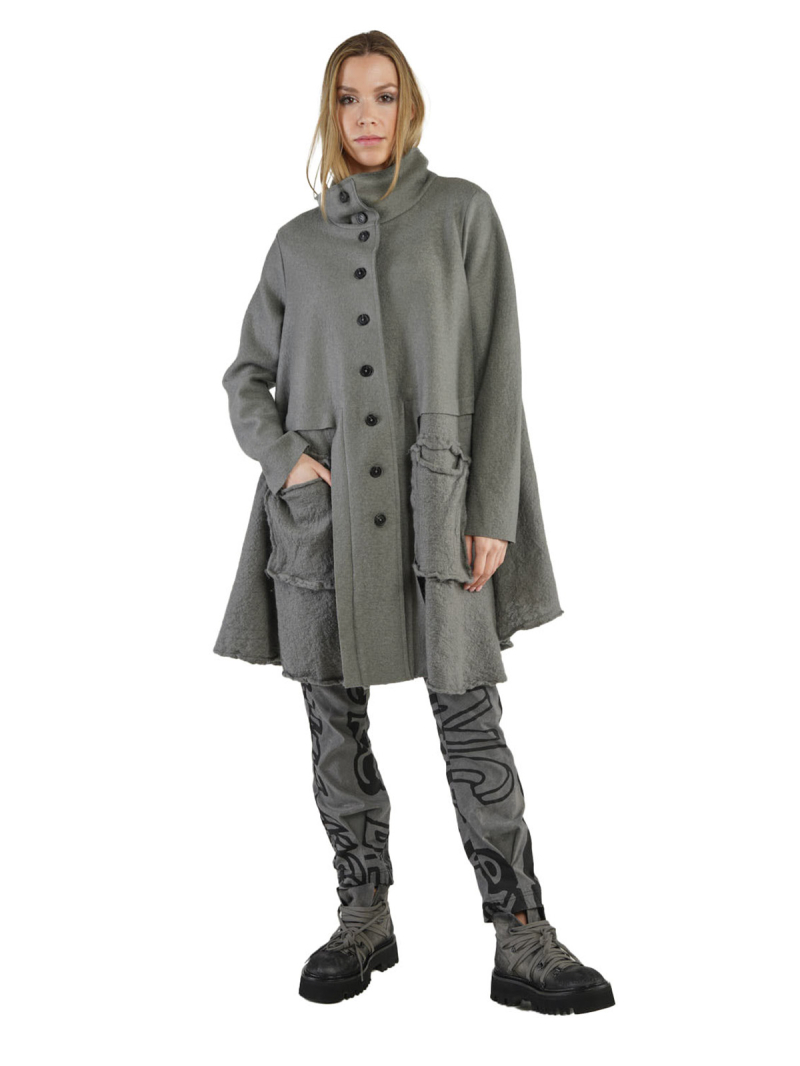 Rundholz Black Label - Jacket in A-line with suitcase pockets boiled wool +  felt oversize Black - 2243881102