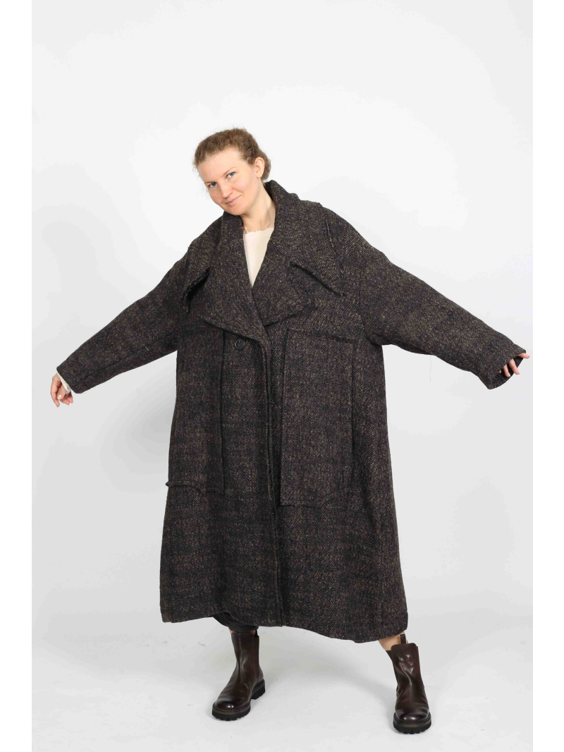 Bois rond - Manteau de laine en ligne A avec col à revers - 2251121201