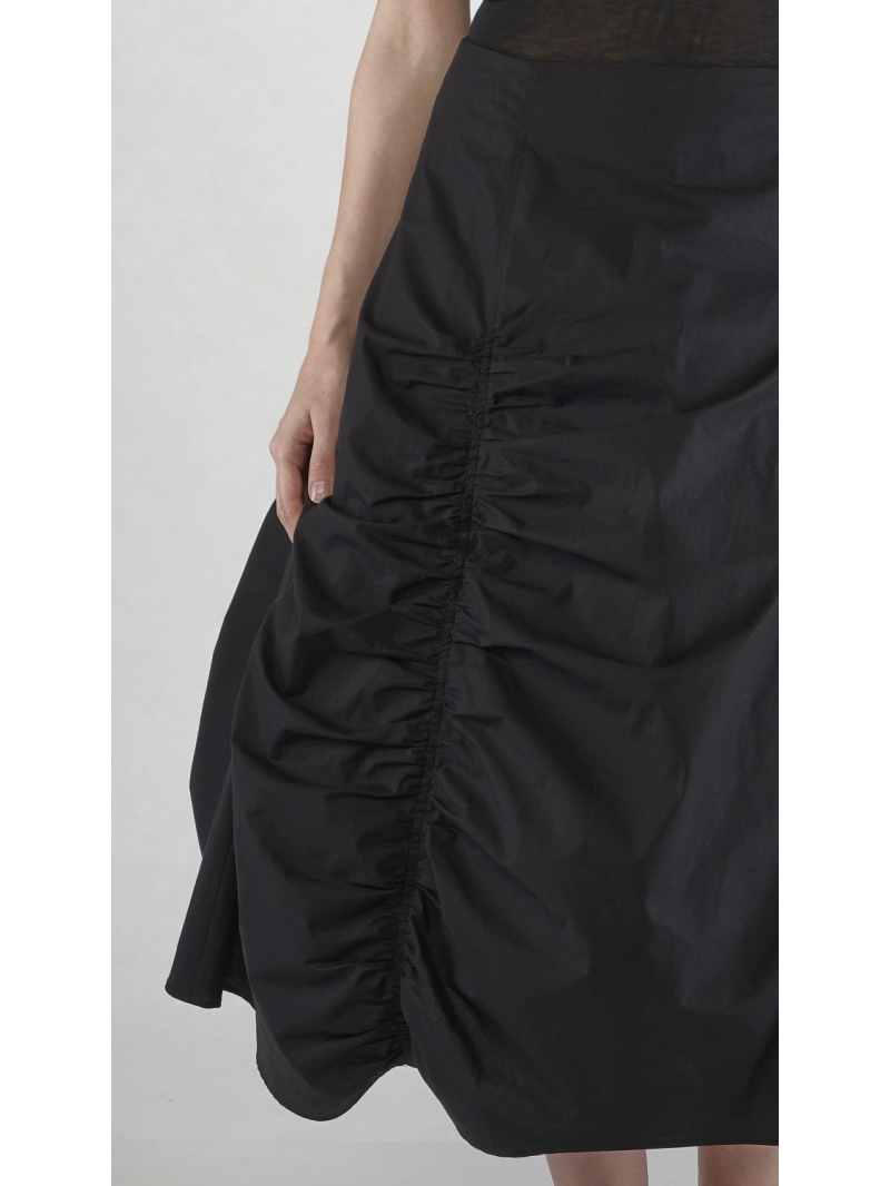 Bois rond - Jupe en popeline de coton en forme de A avec fronces sur la couture de séparation - 2251230303