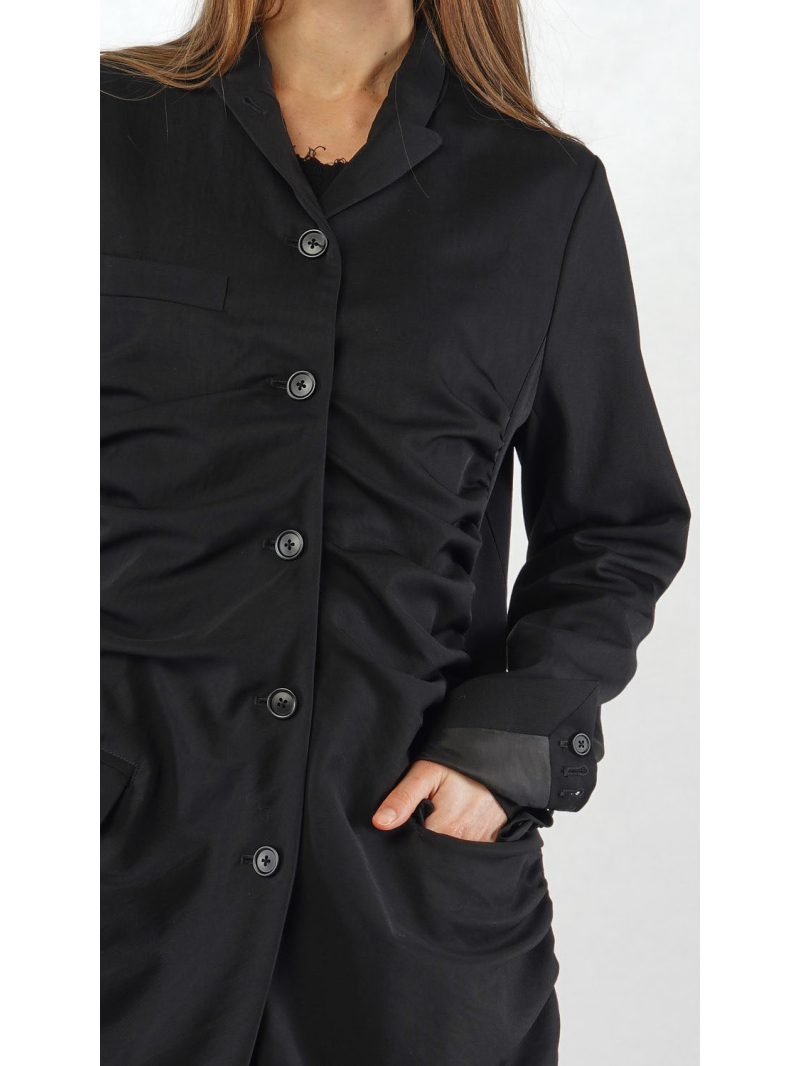 Bois rond - Manteau en laine en forme de banane avec fronces sur la couture de séparation - 2251251206