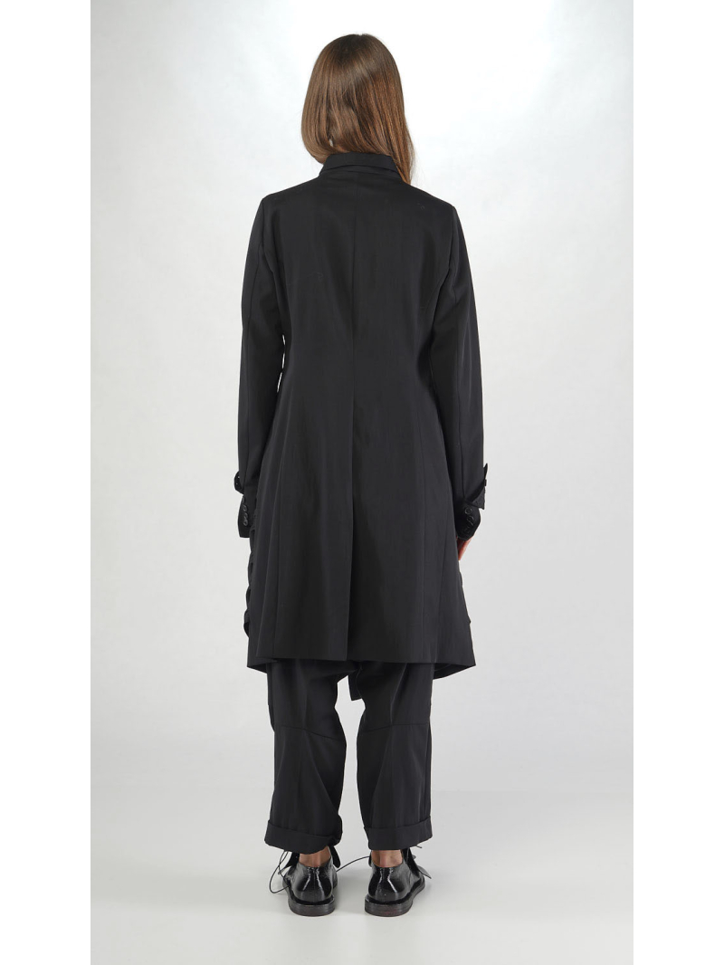 Bois rond - Manteau en laine en forme de banane avec fronces sur la couture de séparation - 2251251206