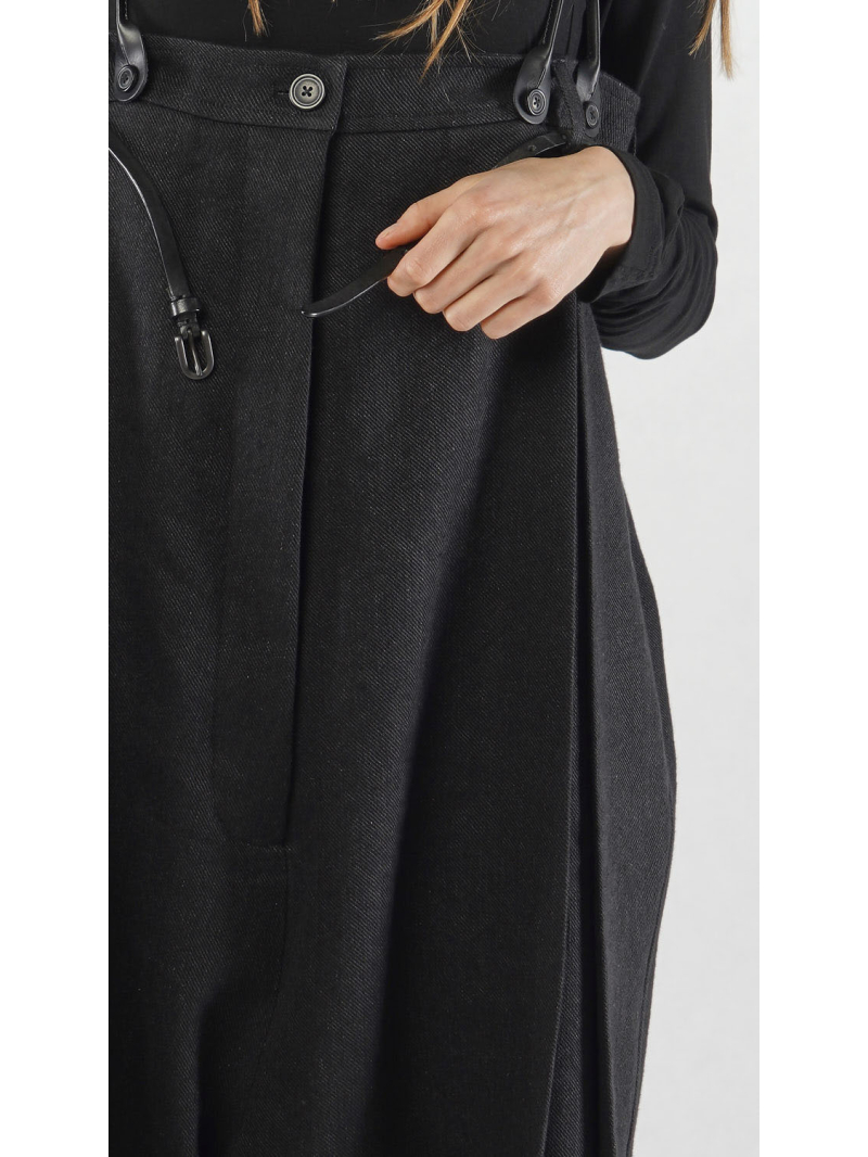 Rundholz - Ultra High Waist Leinenwoll Hose mit Verstellbaren Hosenträgern - 2251260107