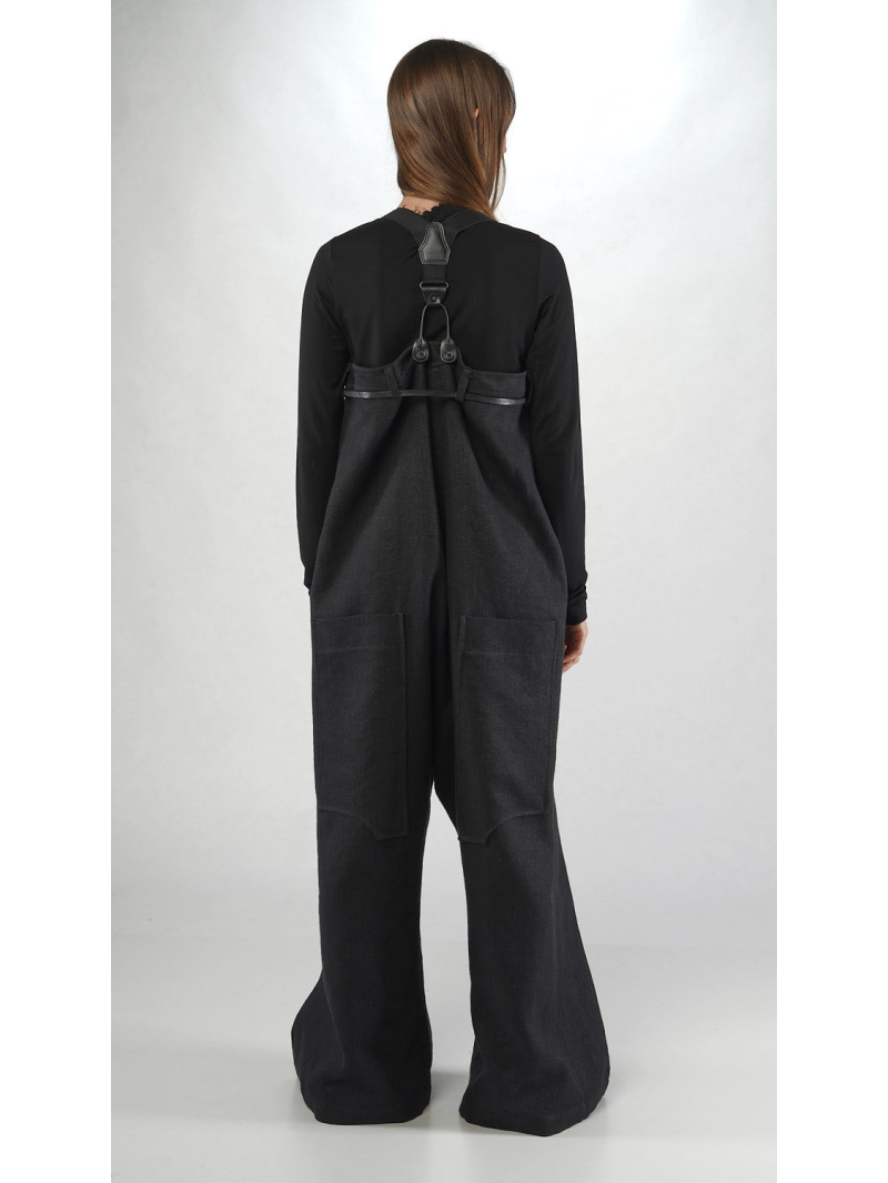 Rundholz - Ultra High Waist Leinenwoll Hose mit Verstellbaren Hosenträgern - 2251260107