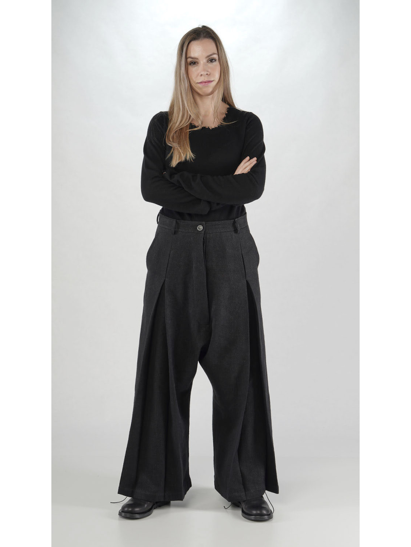 Rundholz - Ausgestellte Leinenwoll Hose mit Kellerfalten - 2251260108