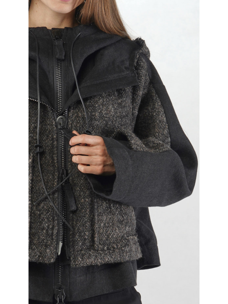 Rundholz - Kurze Zwei in Eins Leinenwoll Jacke - 2251261102