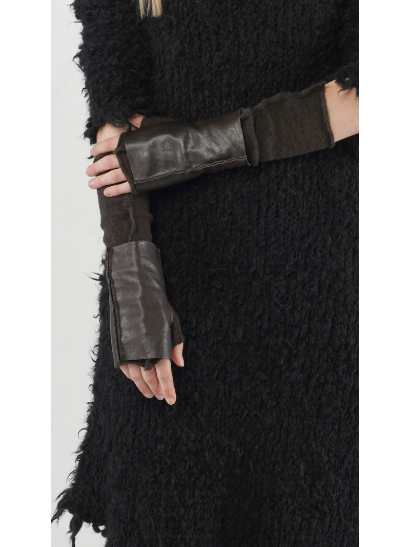 Bois rond - Gants en cuir d'agneau avec manchettes tricotées - 2251482009