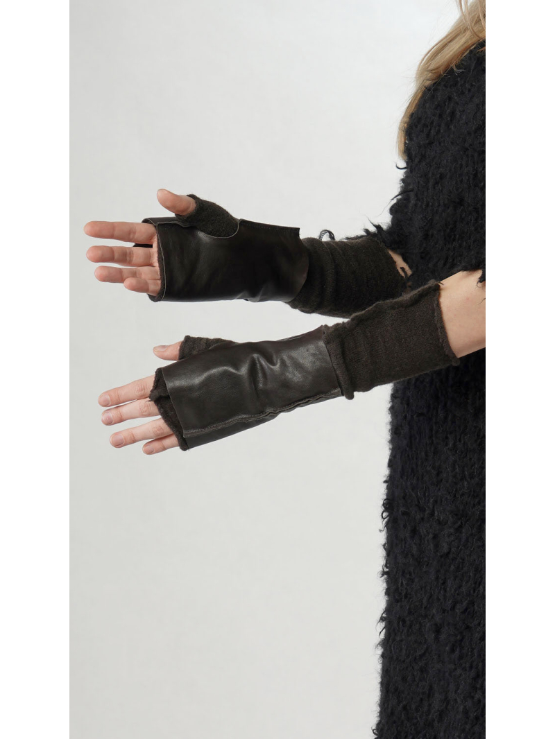 Bois rond - Gants en cuir d'agneau avec manchettes tricotées - 2251482009