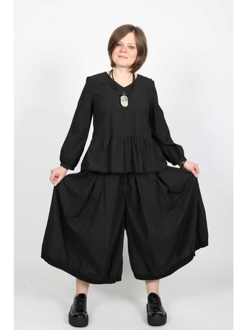 Rundholz DIP - Ausgestellte Baumwollhose mit Kellerfalten und Steppbund - 2252530106