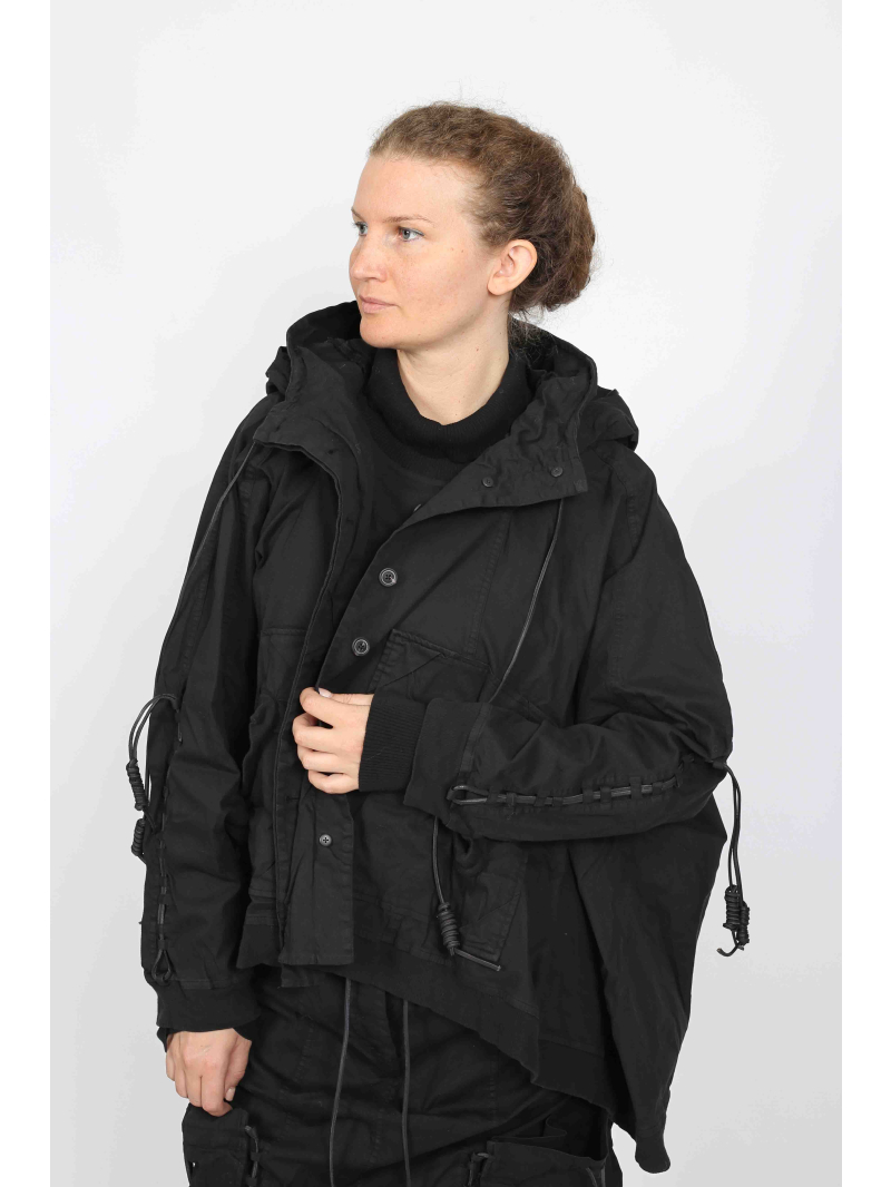 Rundholz DIP - Veste oversize en coton avec laçage en cuir et capuche - 2252601104