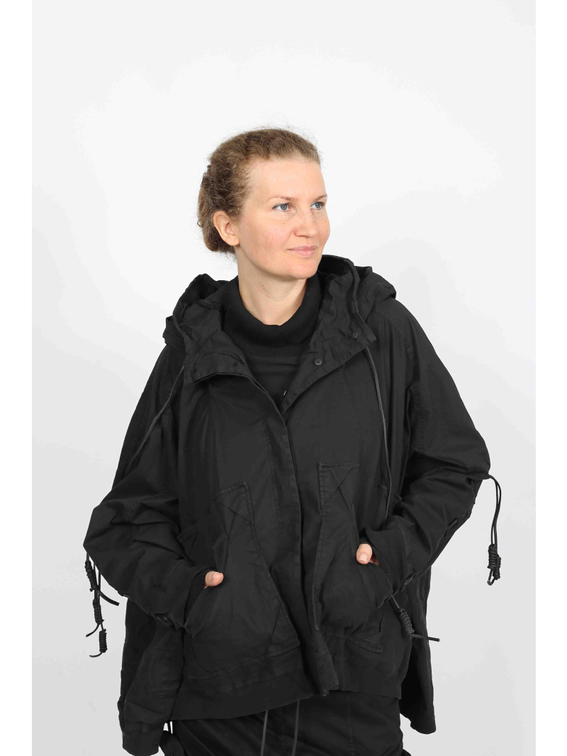 Rundholz DIP - Veste oversize en coton avec laçage en cuir et capuche - 2252601104