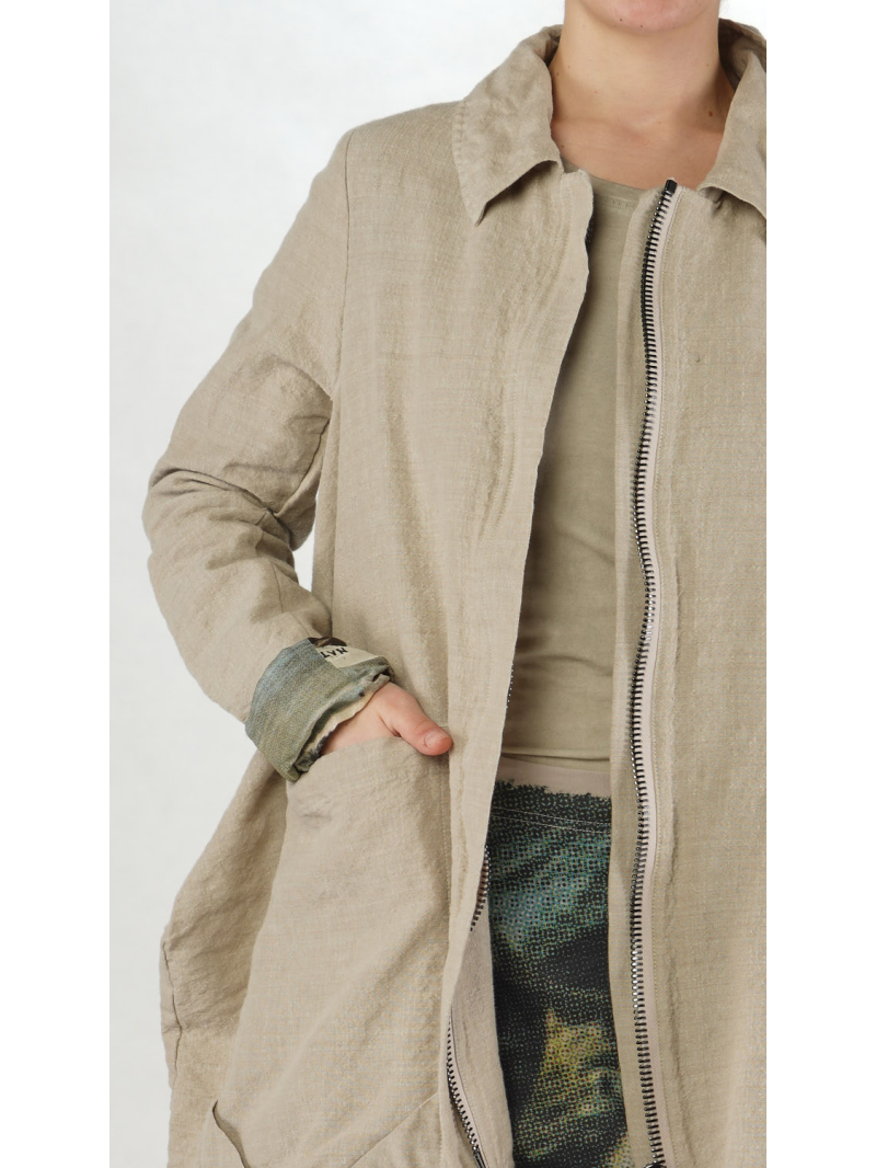 Rundholz DIP - Ausgestellter Leinen Woll Mantel mit Futter mit Allover Print - 2252631206