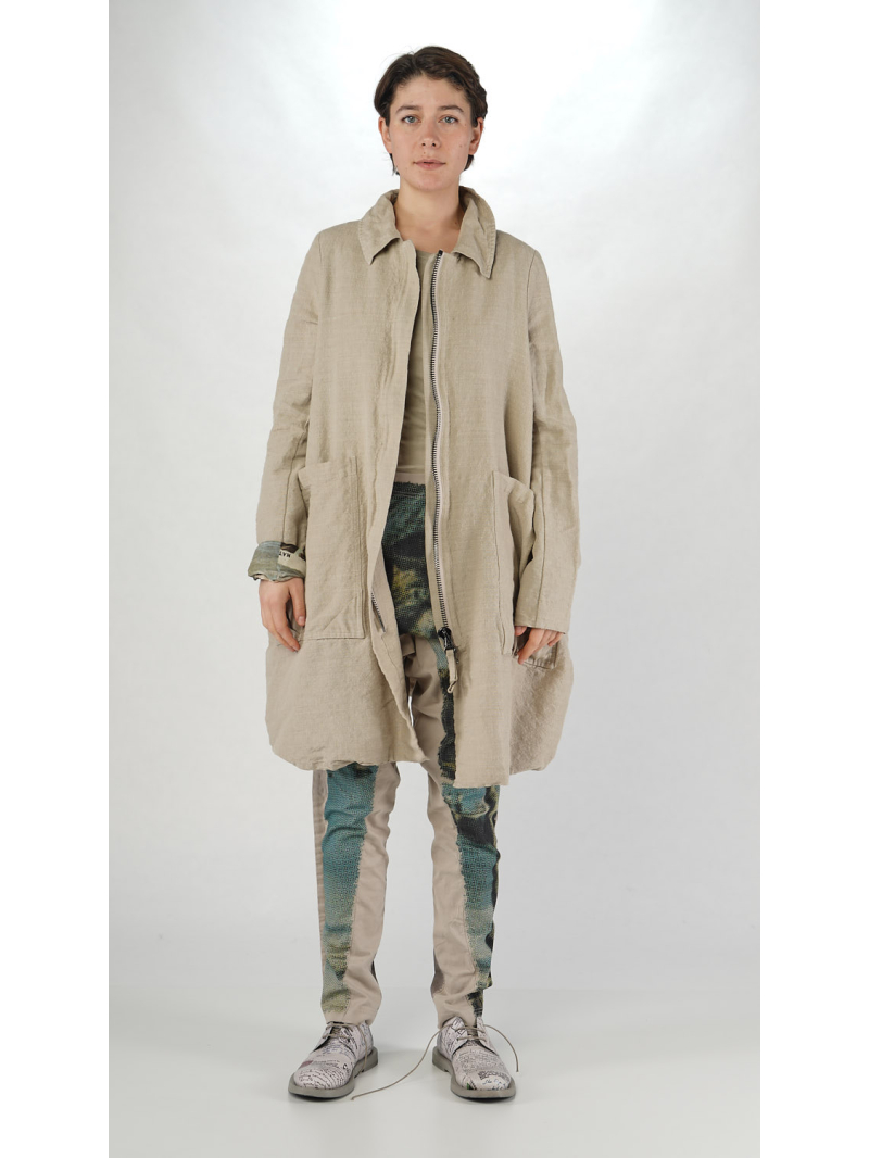 Rundholz DIP - Ausgestellter Leinen Woll Mantel mit Futter mit Allover Print - 2252631206