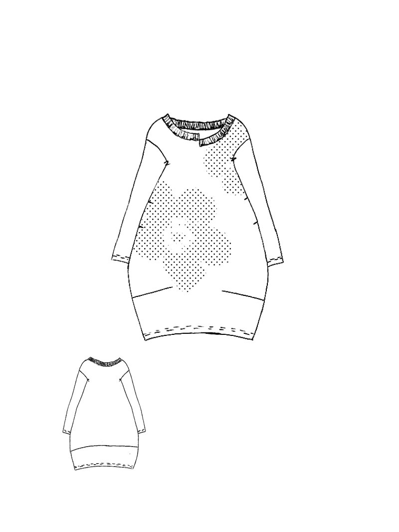 Rundholz Black Label - Ballonförmiges French Terry Kleid mit 3d Druck - 2253290912