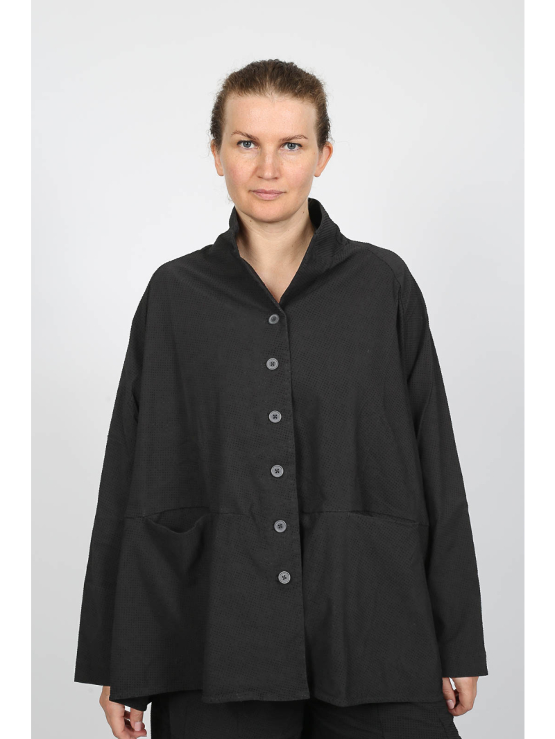 Rundholz Black Label - schwarze Jacke mit Flockdruck und Reverskragen - 2253391113
