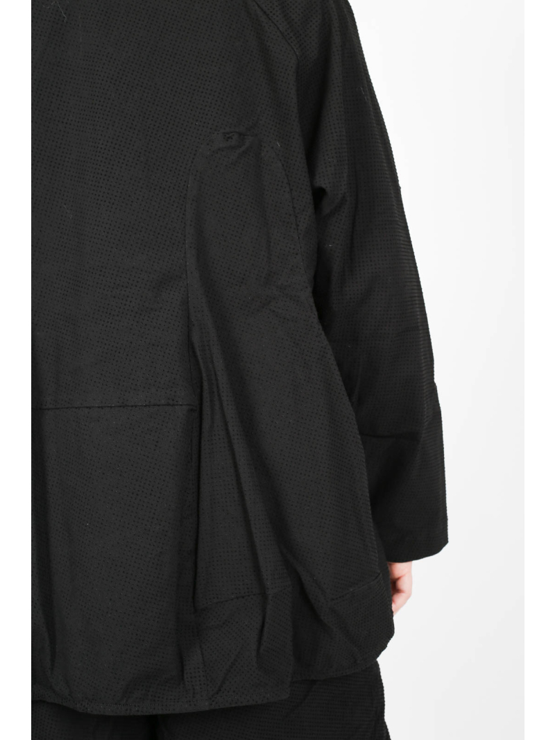 Rundholz Black Label - schwarze Jacke mit Flockdruck und Reverskragen - 2253391113