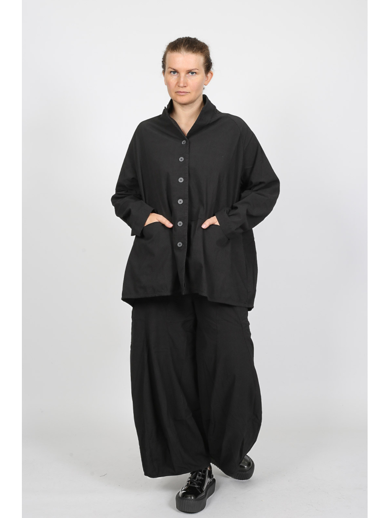 Rundholz Black Label - schwarze Jacke mit Flockdruck und Reverskragen - 2253391113