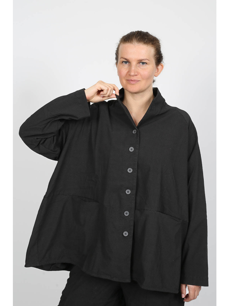 Rundholz Black Label - schwarze Jacke mit Flockdruck und Reverskragen - 2253391113