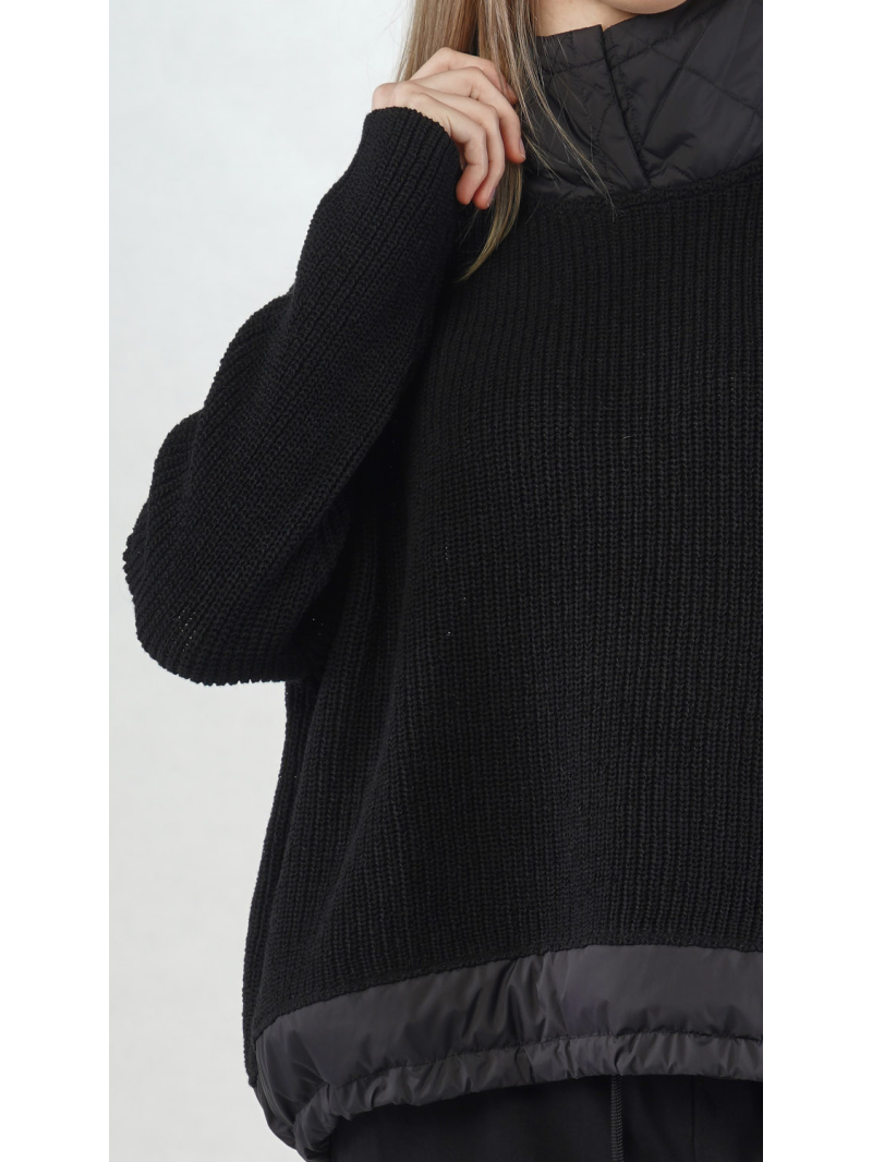 Rundholz Black Label - Hüftlanger Leinen Strick Pullover mit Wattiertem Nyloneinsatz - 2253710703