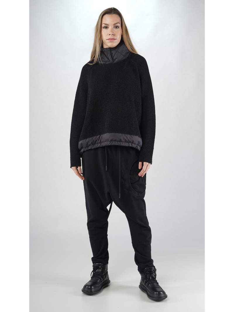 Rundholz Black Label - Hüftlanger Leinen Strick Pullover mit Wattiertem Nyloneinsatz - 2253710703