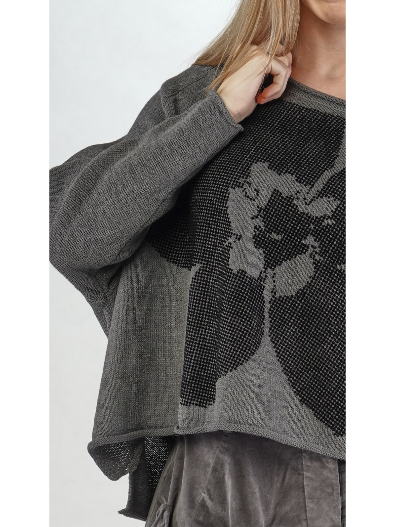 Rundholz Black Label - Hüftlanger Leinen Strick Pullover mit Platziertem Flock Druck - 2253720703