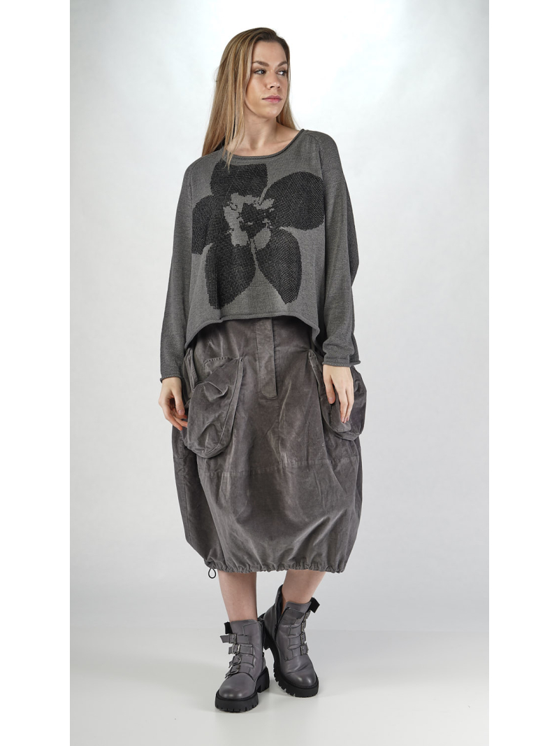 Rundholz Black Label - Hüftlanger Leinen Strick Pullover mit Platziertem Flock Druck - 2253720703