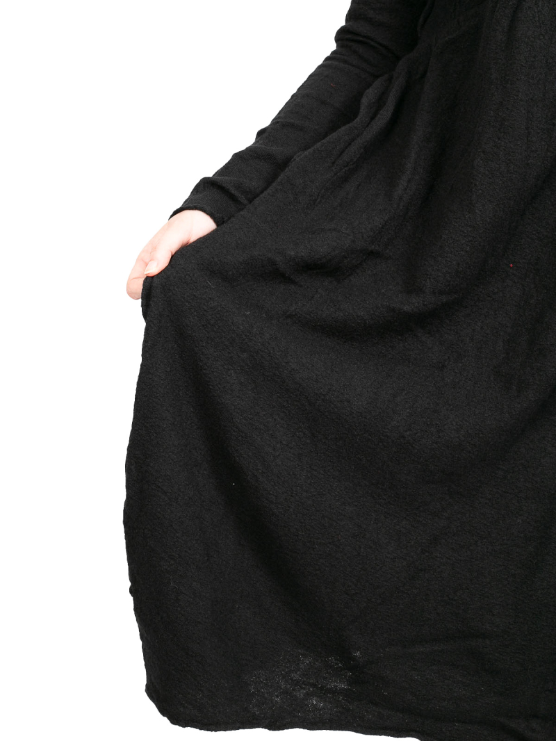 Rundholz - StrickKleid mit erhöhter Taille und Kellerfalte gekochte Wolle Black - 2241687309