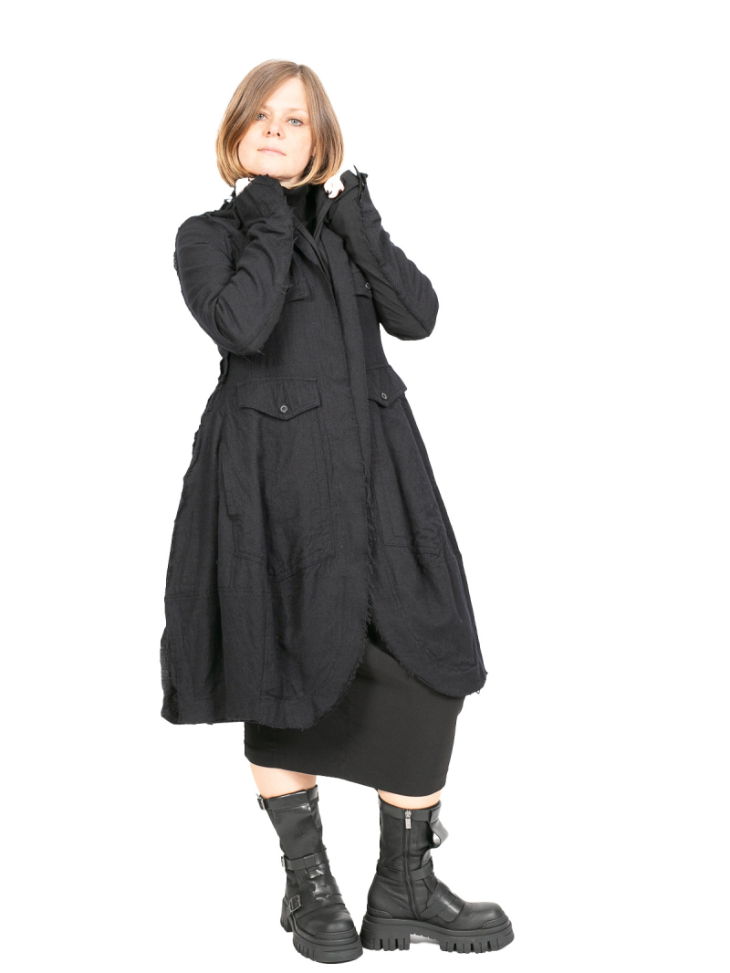 Rundholz - Fitted coat with patch pockets felted wool fabric black - 2241011213