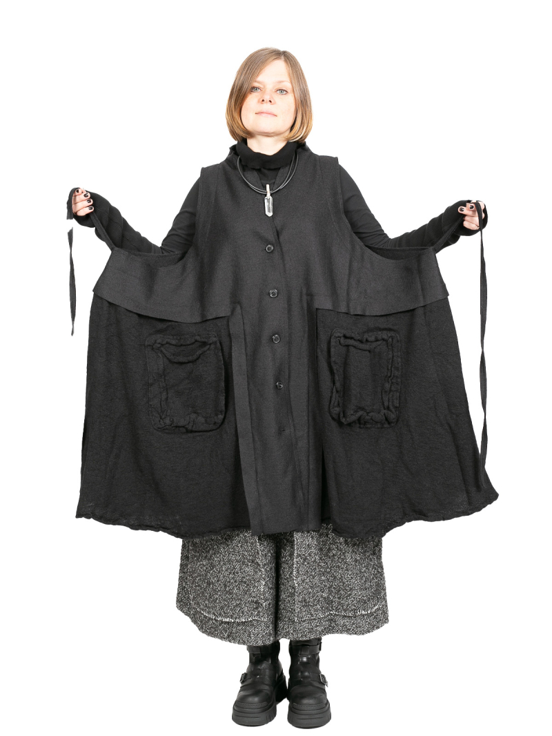 Rundholz Black Label - Длинный жилет для завязывания из вареной шерсти + войлок Oversize Черный - 2243881004