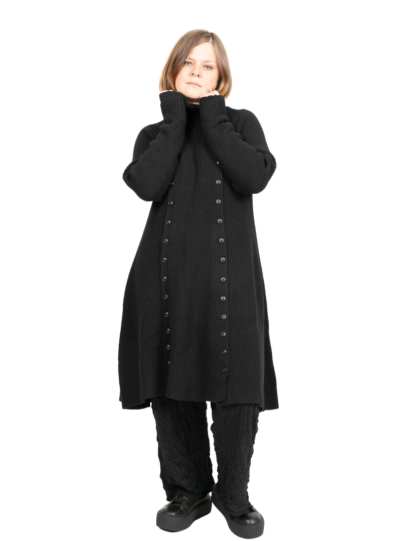 Rundholz - Трикотажное платье с двубортной планкой на пуговицах с патентным узором из шерсти Черный - 2241377005