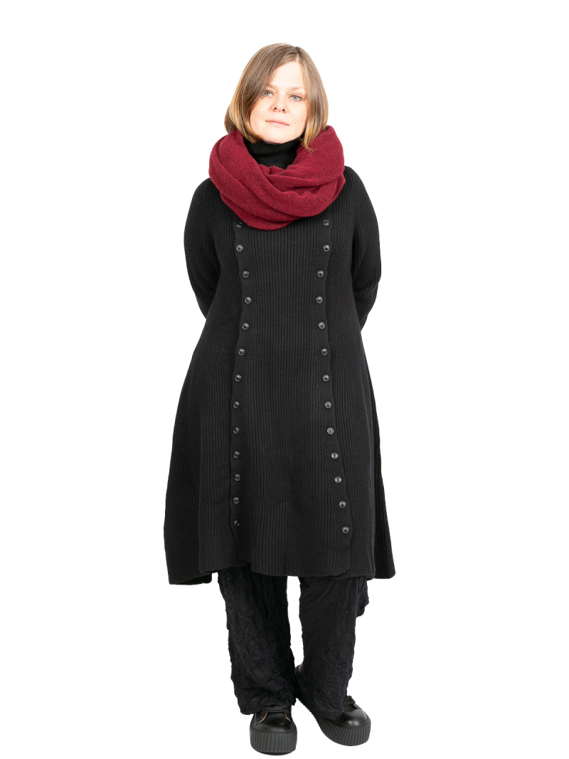 Rundholz - Трикотажное платье с двубортной планкой на пуговицах с патентным узором из шерсти Черный - 2241377005