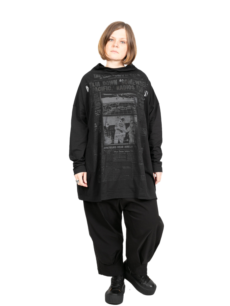 Rundholz DIP - Tunika in Ballonform mit Ton-in-Ton Print Oversize Black Print - 2242300507