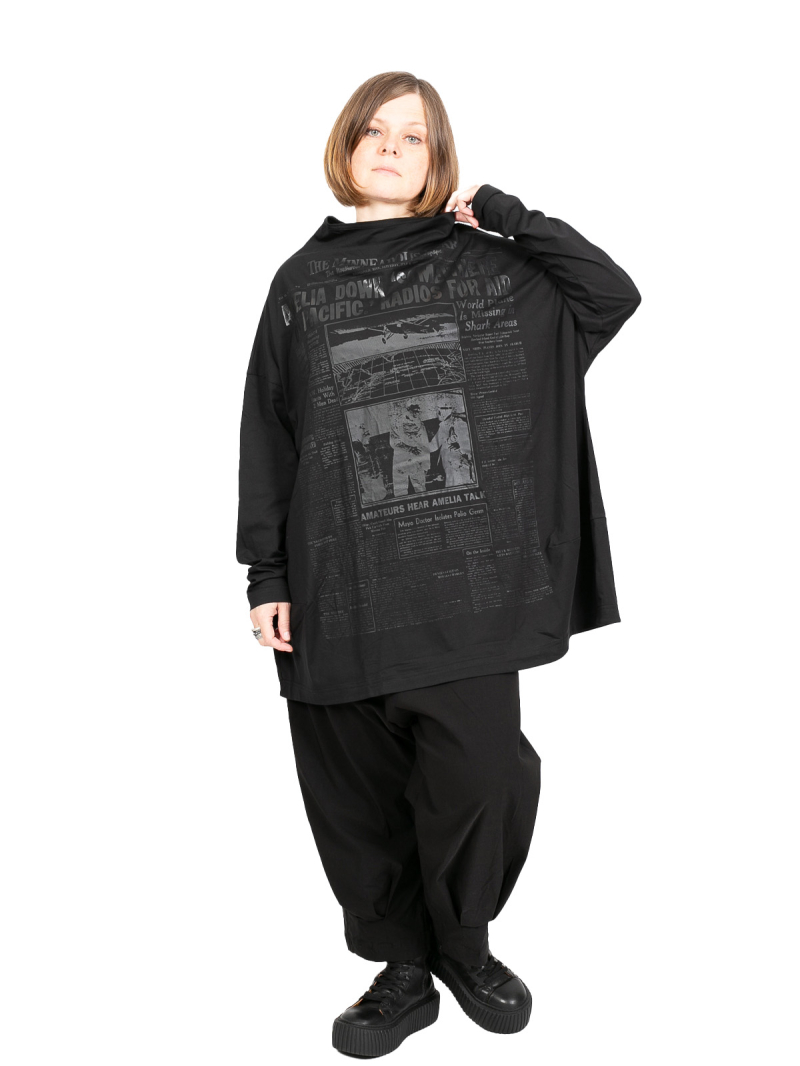 Rundholz DIP - Tunika in Ballonform mit Ton-in-Ton Print Oversize Black Print - 2242300507